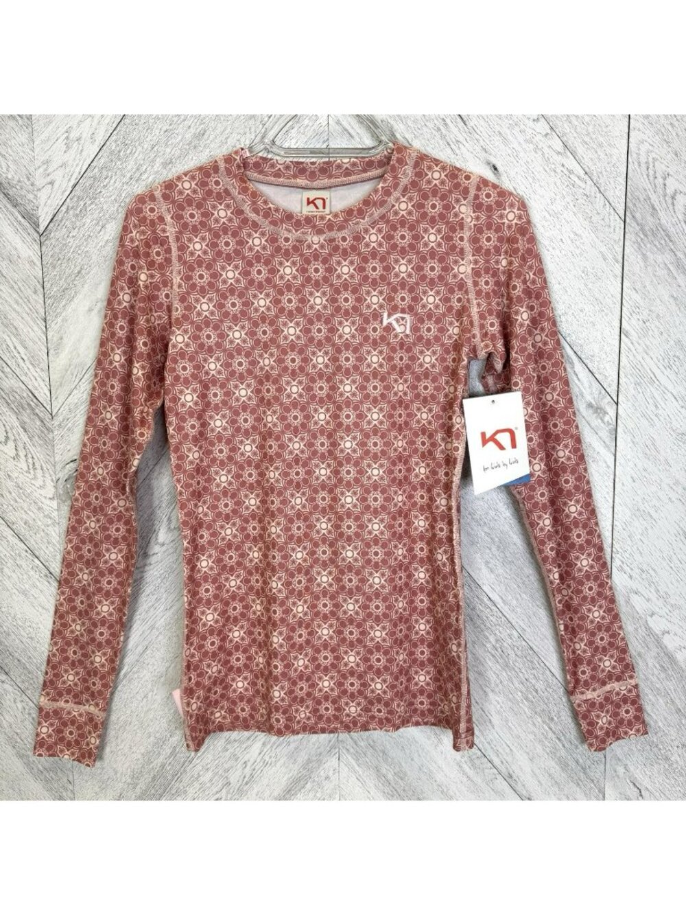 Kari Traa Fryd Long Sleeve Women's Size XS Base Layer Floral Pink Top Shirt NWT